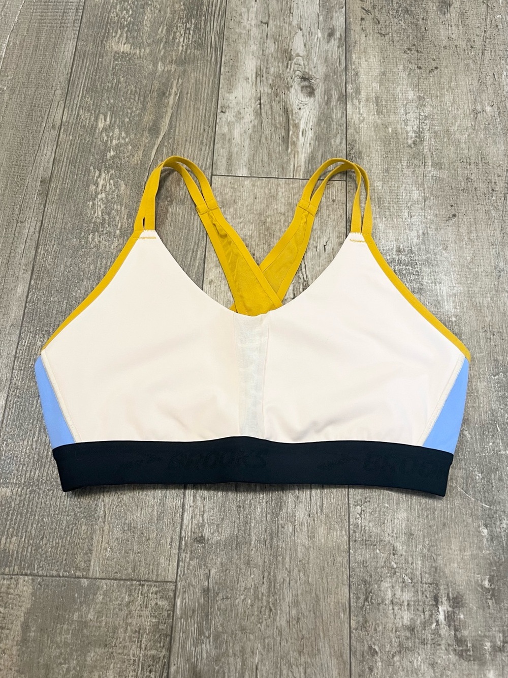 BROOKS Drive Plunge Run Bra 2.0 Medium Impact Sports Bra Womens XL Yellow Blue